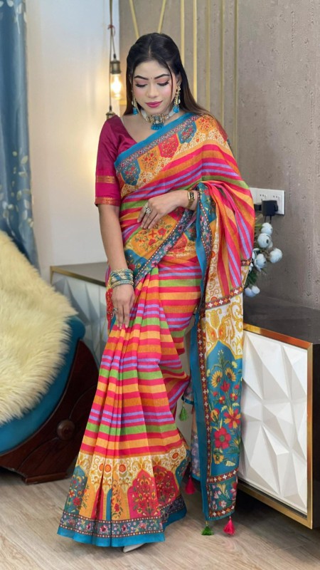 Classic Ethnic Digital Print Saree with Blouse Piece