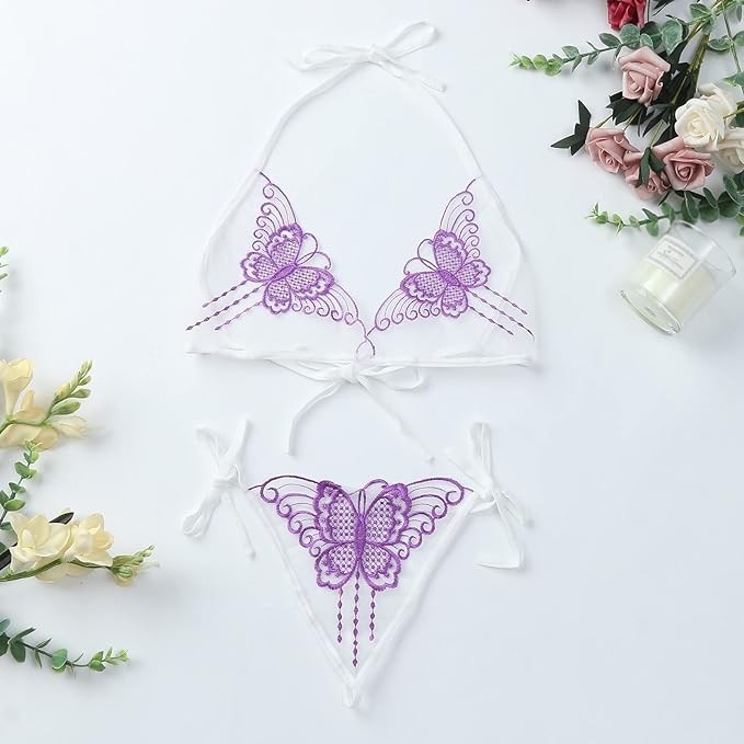 Women Lace Adjustable Lace Butterfly Embroidery Women's Lingerie Sets (2)