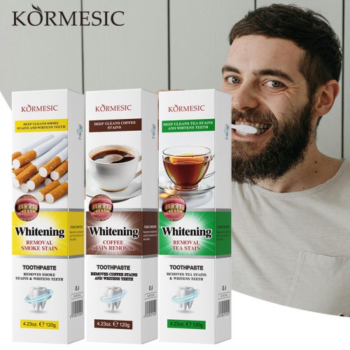 KORMESIC 120g Customized Whitening Toothpaste Fluoride-Free Tea Coffee Tobacco Stain Remover for Home Use Private Label