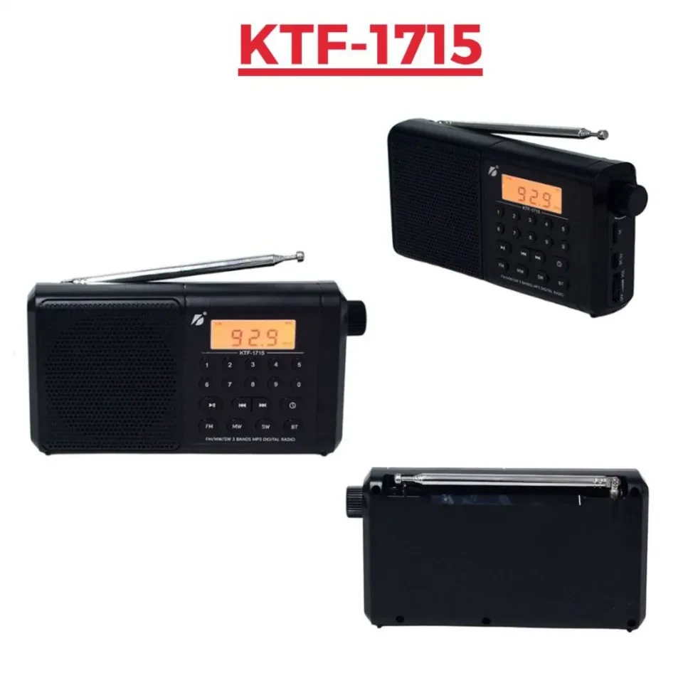 KTF-1715 Bluetooth, TF Card & FM/MW/SW 3 Bands Radio & Clock Supported Digital Display Speaker