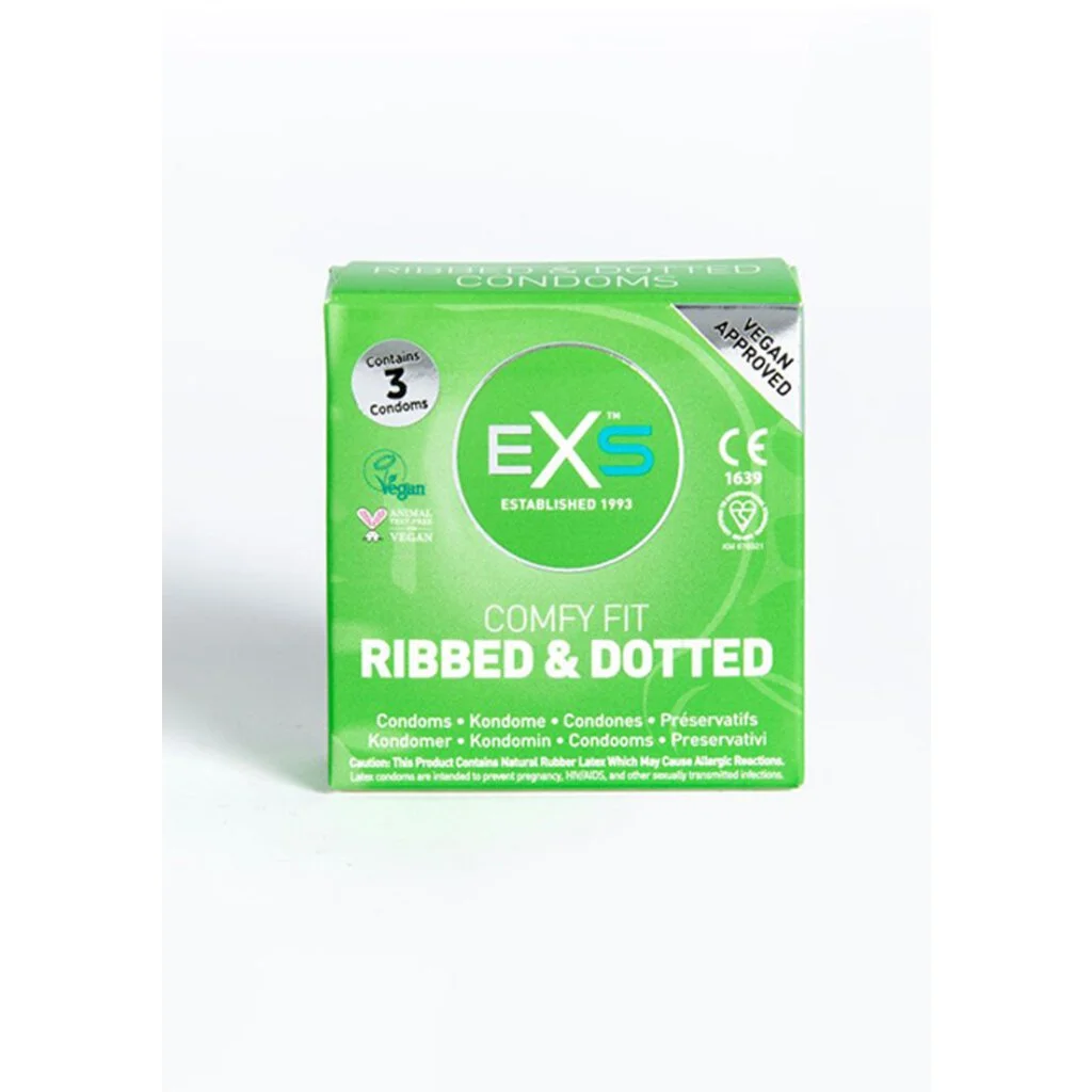 EXS Condom | EXS Comfy Fit Ribbed & Dotted Condom | 3×3=9pcs Pack | UK