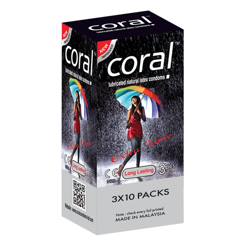 Coral Extra Time Long Lasting Lubricated Condom For Men | Full Box- 30Pcs | Made In Malaysia