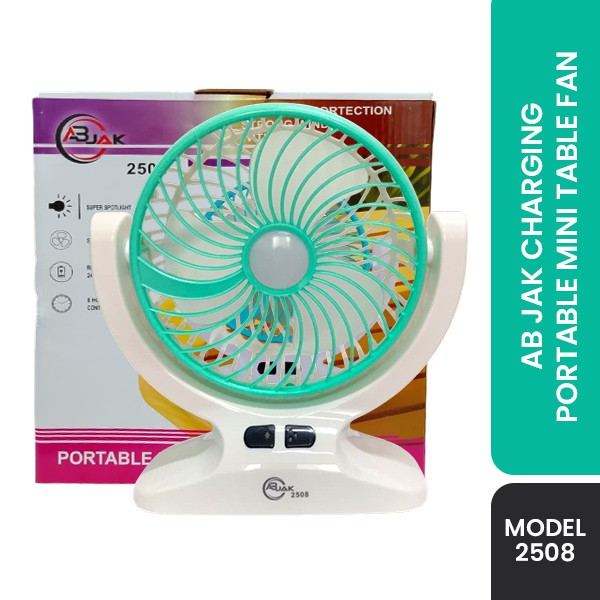 Abjak Portable LED Light with Mini Fan (Model: 2508) – Rechargeable Cooling Fan with Light