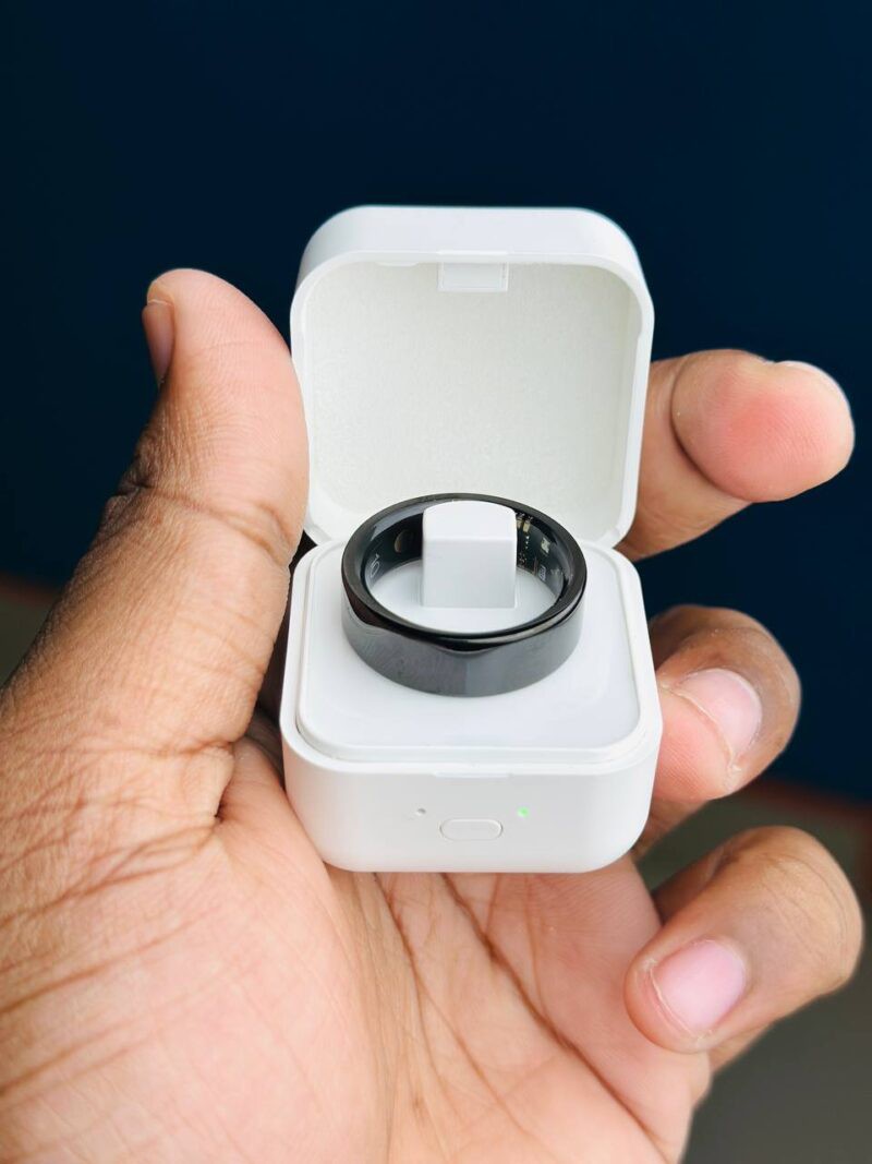 Smart Finger Ring for Fitness Tracking – With Charging Case  (Ring Size -10) -Black