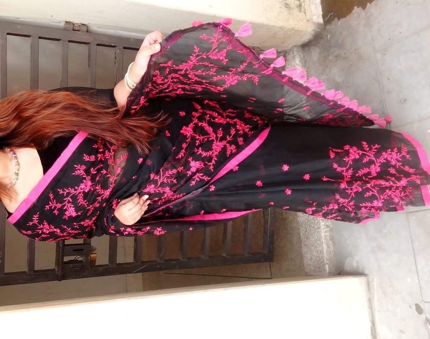 Embroidery work on half-silk sarees