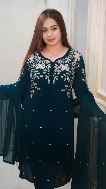 Rayon cotton dress full set Embroidery For Women