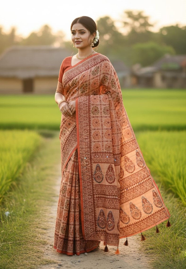 Luxury Silk Boutique Skin Print Saree