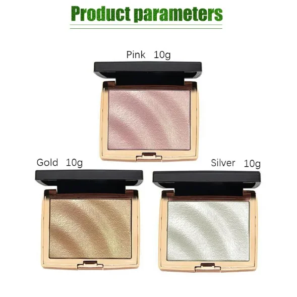 HOJO Highlighter Makeup Shimmer Powder Highlighter 10gm Pink, Golden, Silver Shade Palette Base Illuminator Highlight Face Contour