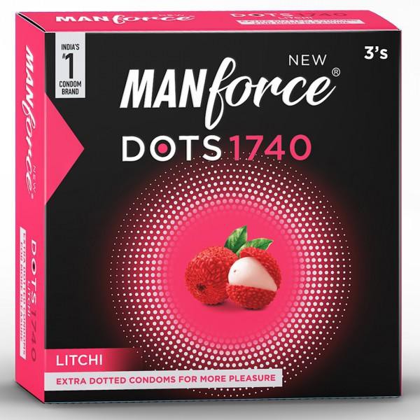 Manforce Condom - Manforce 1740 Dots Litchi Flavor Condom Single Pack - 3x1=3pcs Condom (Made in India)