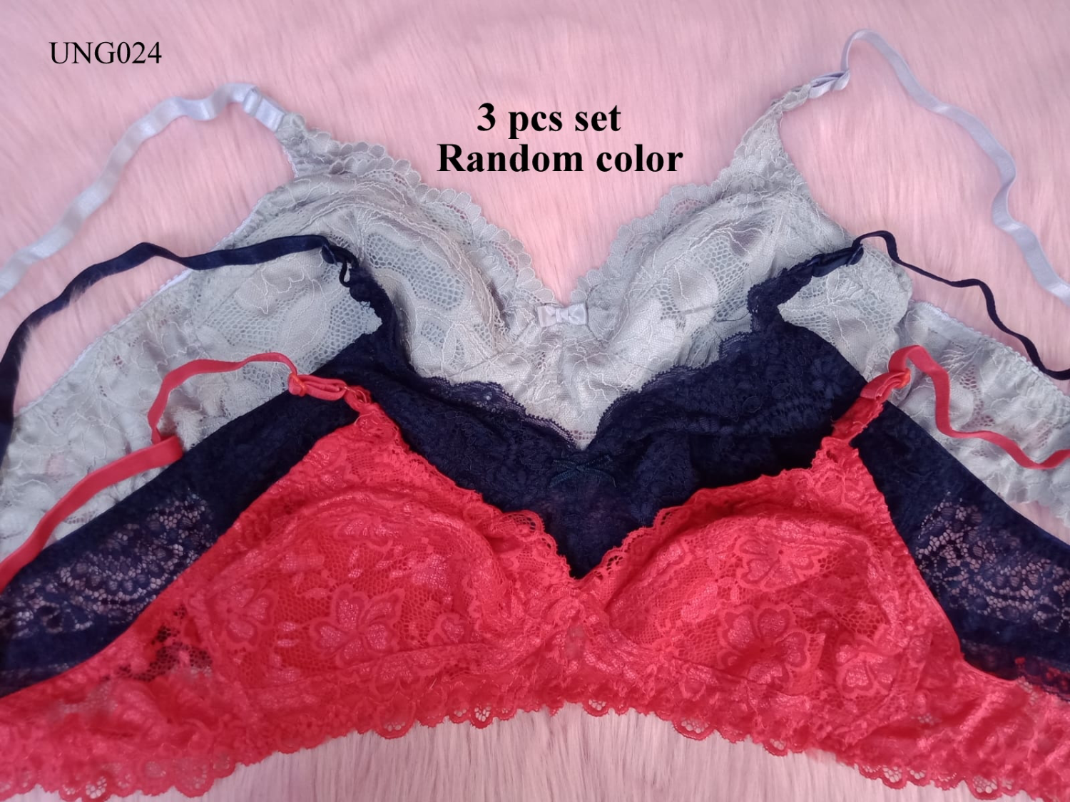 3 Pieces Random Color Combo Pack Net Bra Set for Women