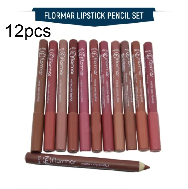 Flormar Rouge 12 Colors Wood Lip Pencil Set with Banners Cap 12pcs/ 6pcs