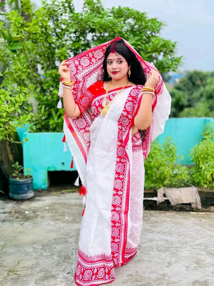 Elegant Half Silk Screen Print Saree