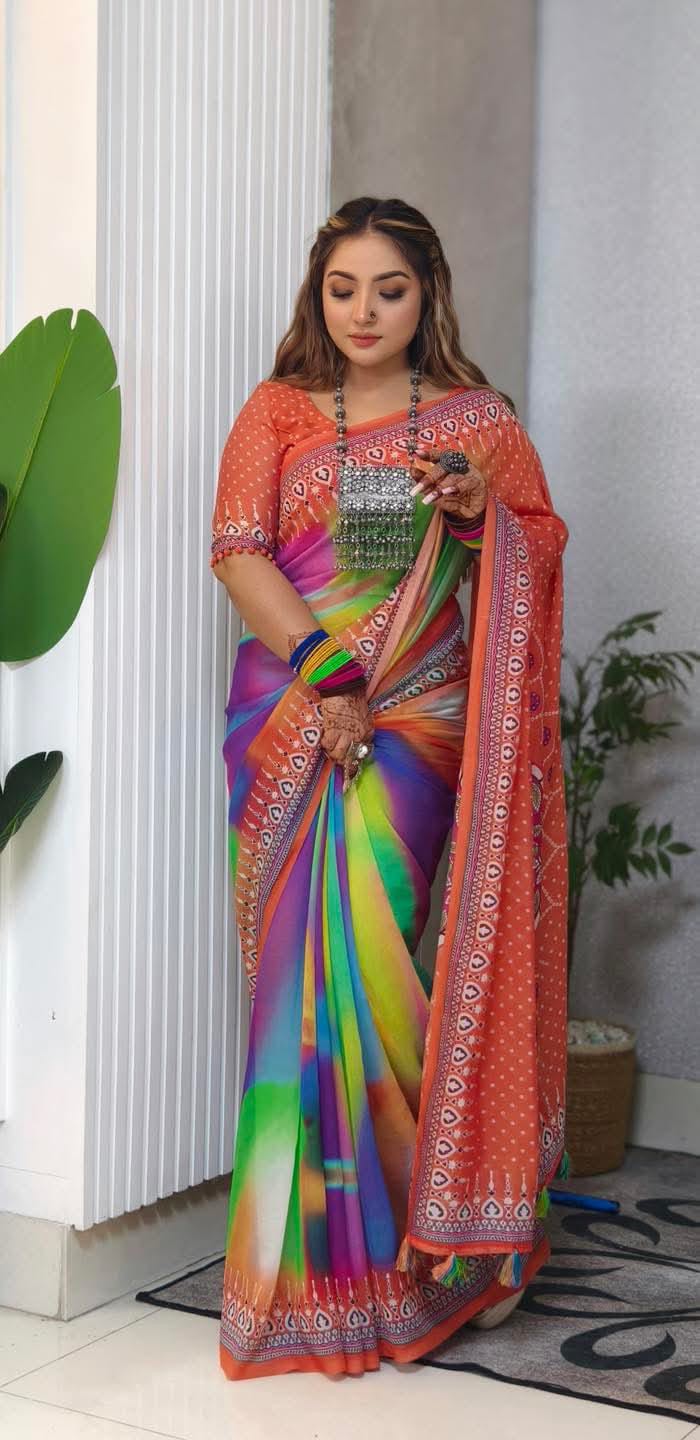 Exclusive Party Wear Digital Print Saree with Blouse