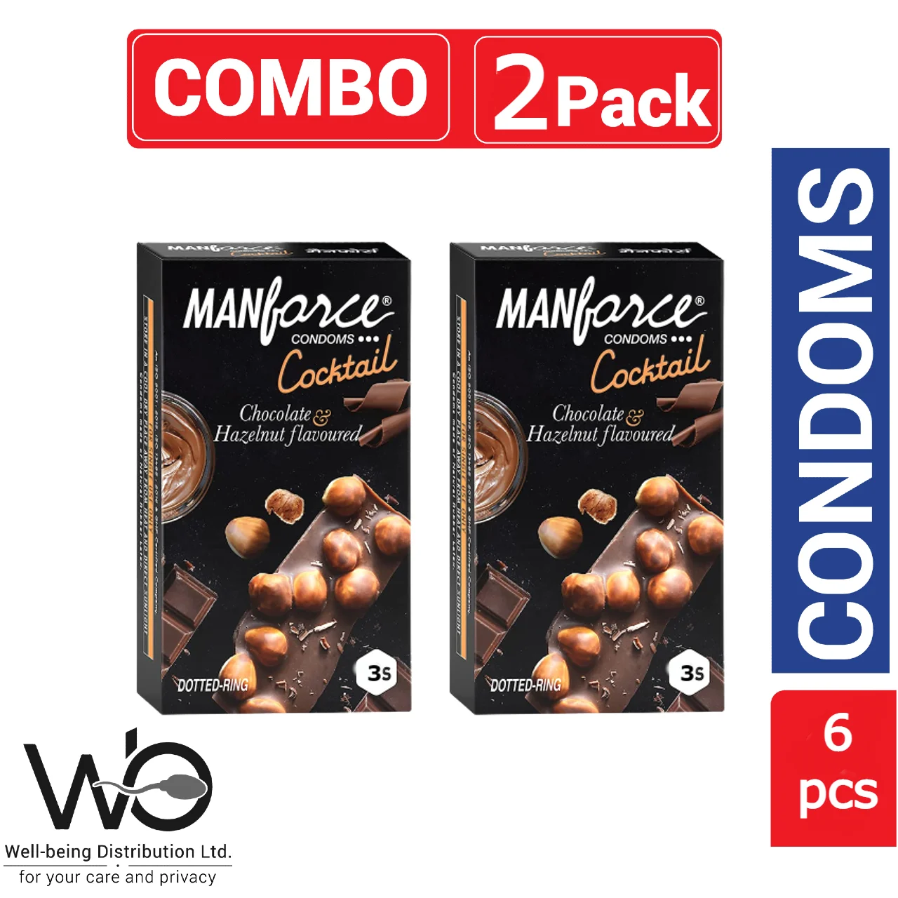 Manforce Cocktail Condom Chocolate & Hazelnut Flavored Condom with Dotted Ring – 2 Combo Pack – 3×2=6pcs Condom