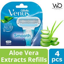 Refills | Venus Hair Removal Razor Blades/Refills/Cartridges for Women – 4 Pieces | Aloe Vera