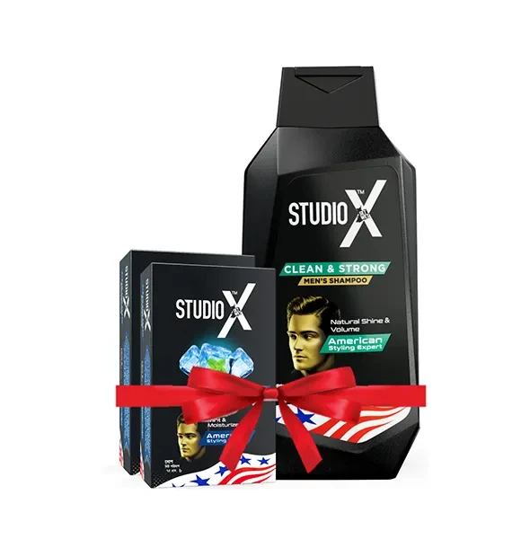 Studio X Clean & Strong Shampoo for Men 355ml (75gm X 2 Soap Free)
