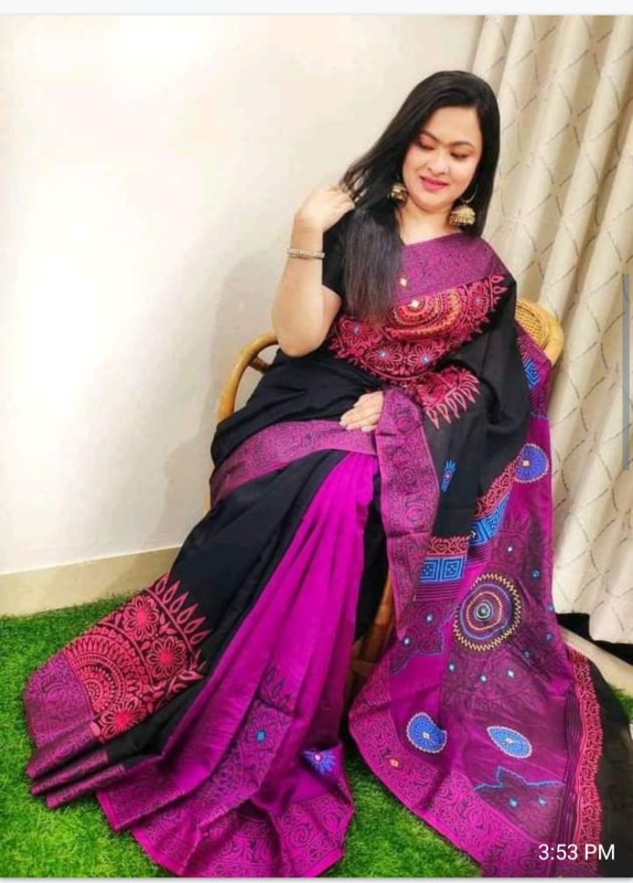 Handprint half silk saree