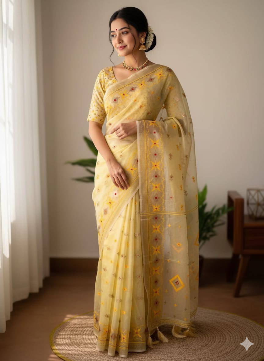 Rupkotha Jamdani Print Half Silk Saree