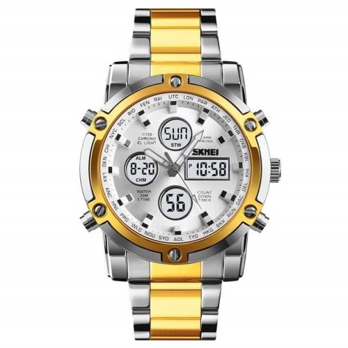 SKMEI 1389 Watch For Men Analog Quartz Full Stainless Steel Strap Wristwatch Clock
