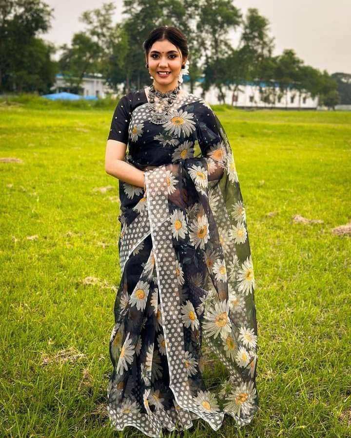 Beautifu Timeless Benarasi Half Silk Screen Print Saree