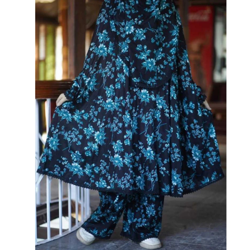 Elegant Palazzo long Khimar Set-(3)