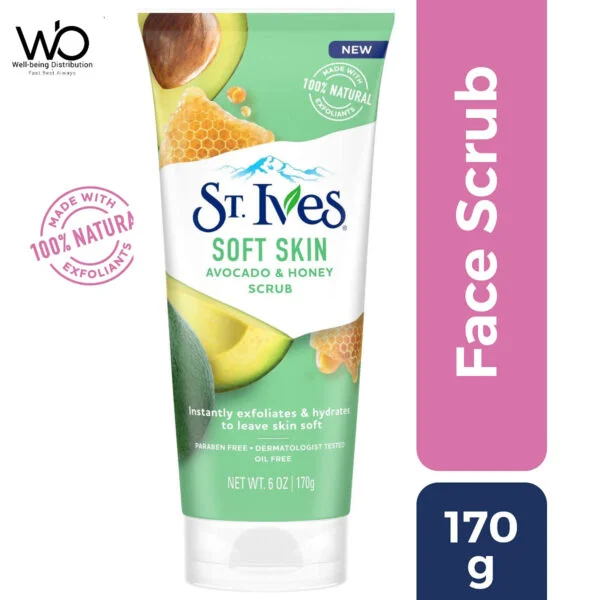 Face Scrubs – St. Ives Avocado And Honey Scrub for Soft Skin With 100 percent Natural Exfoliates – 170ml