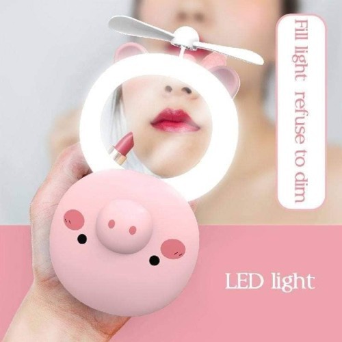 Mini Mirror Portable Fan Led USB Piggy HC Fan