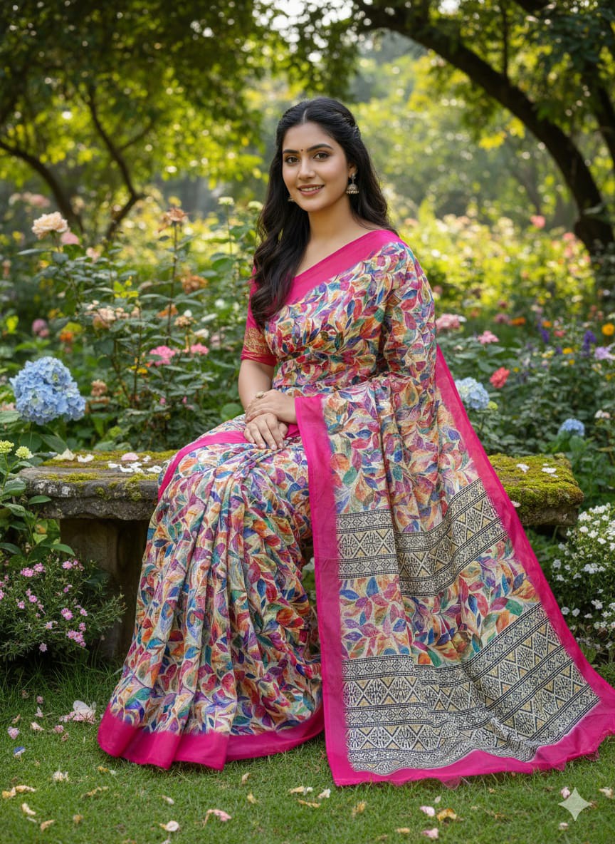 Chanderi silk saree with blouse piece