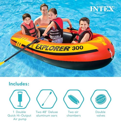 Intex Explorer 300 Inflatable Boat Set with Air Pump 3 Person