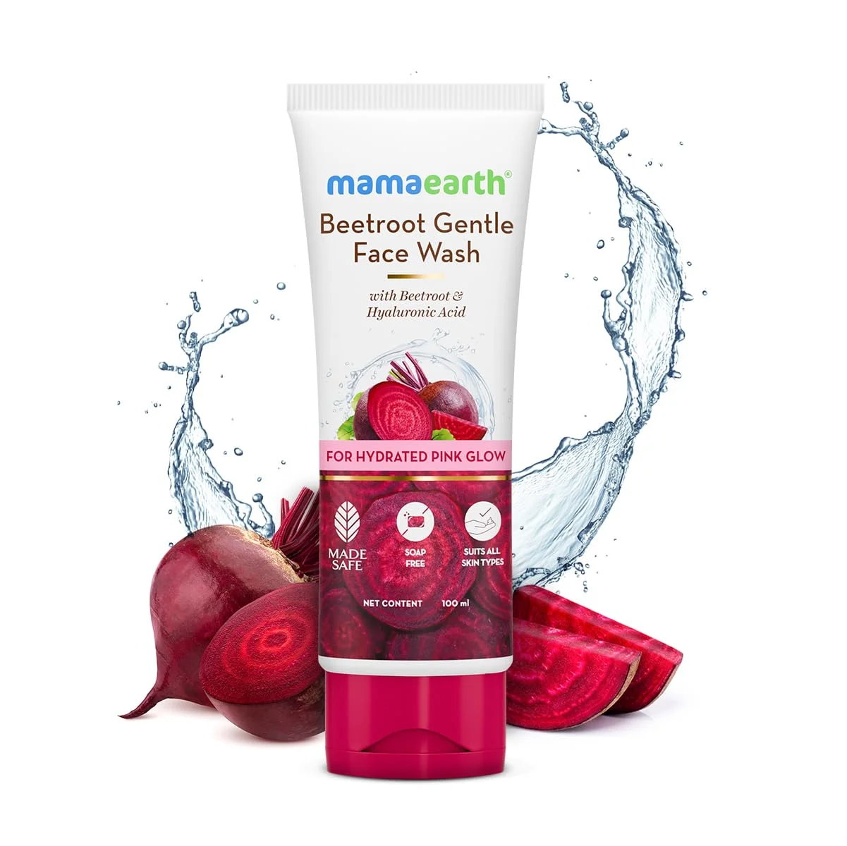 Mamaearth Beetroot Gentle Face Wash&Hyaluronic Acid For Hydrated Pink Glow 100ml |Gently Cleanses|Hydrates&Soothes Skin|Soap – Free|Non-Irritant|Safe For Skin|Hydrating Gentle Face Wash|Non-Drying