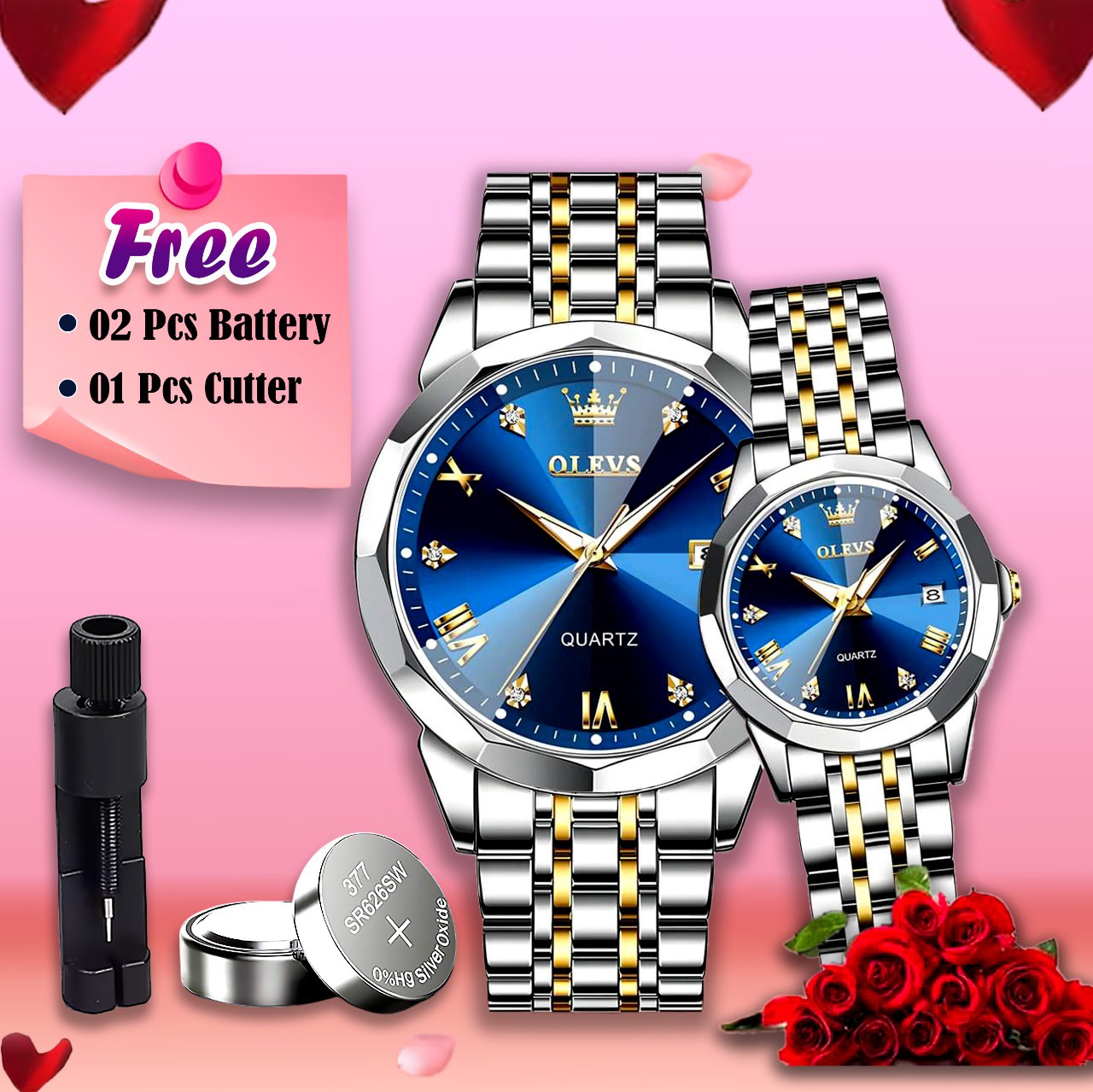 Olevs Stainless Steel fashionable Couple watches Silver Blue