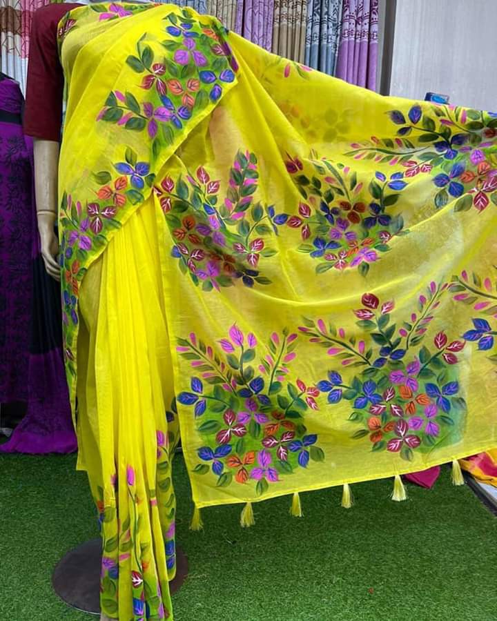 Handprint embroidery work on half-silk sarees (1)