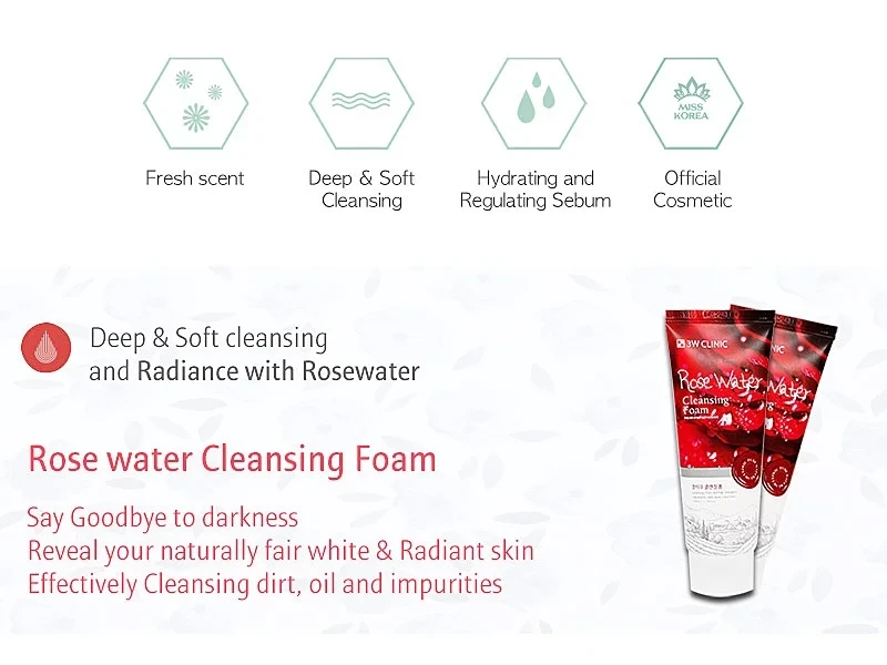 3W Clinic Rose Water Foam Cleansing 100ml – Face Wash