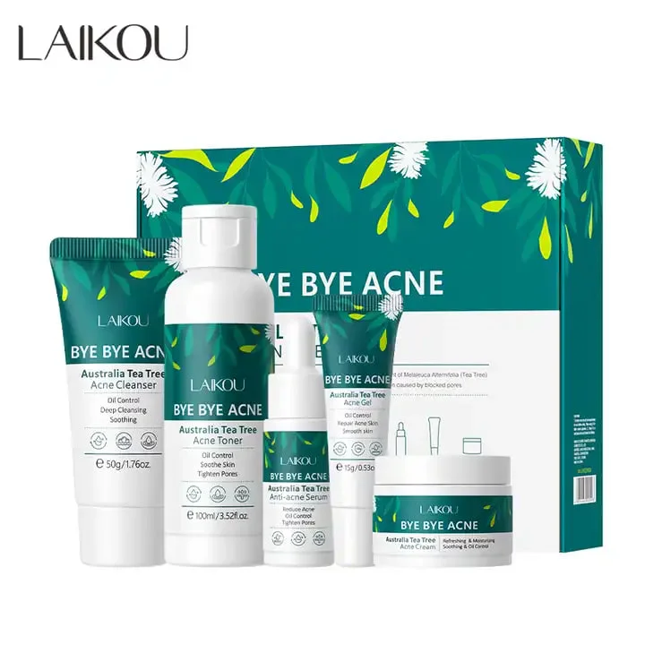Laikou Bye Bye Acne Australia Tea Tree Acne Skin Care 5pcs Set | Laikou Cleanser, Toner, Serum, Gel, Cream
