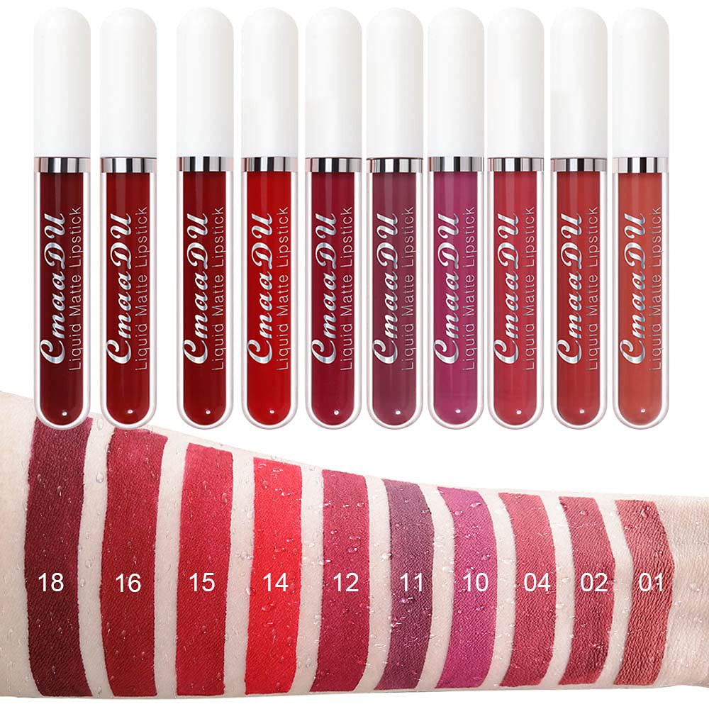 CmaaDu 10 Pcs Set Liquid Matte Non-stick Cup Waterproof Lipstick Set