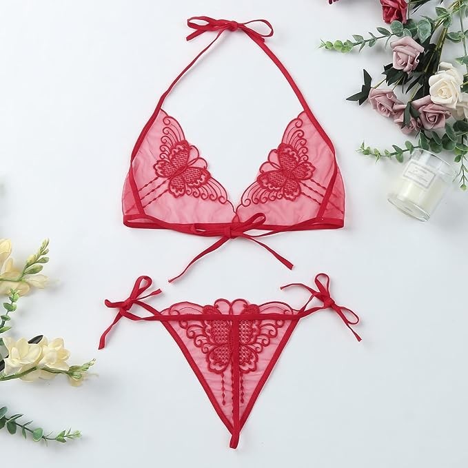 Women Lace Adjustable Lace Butterfly Embroidery Women's Lingerie Sets (3)