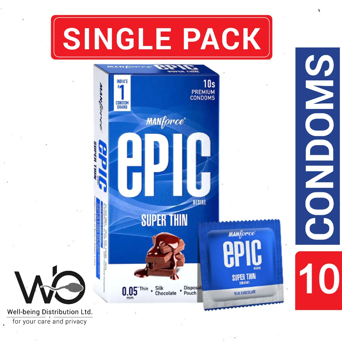 Manforce Epic Super Thin Silk Chocolate Flavor Condom 10pcs Pack (Made in India)