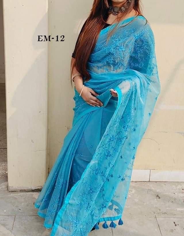 Embroidery work on half-silk sarees