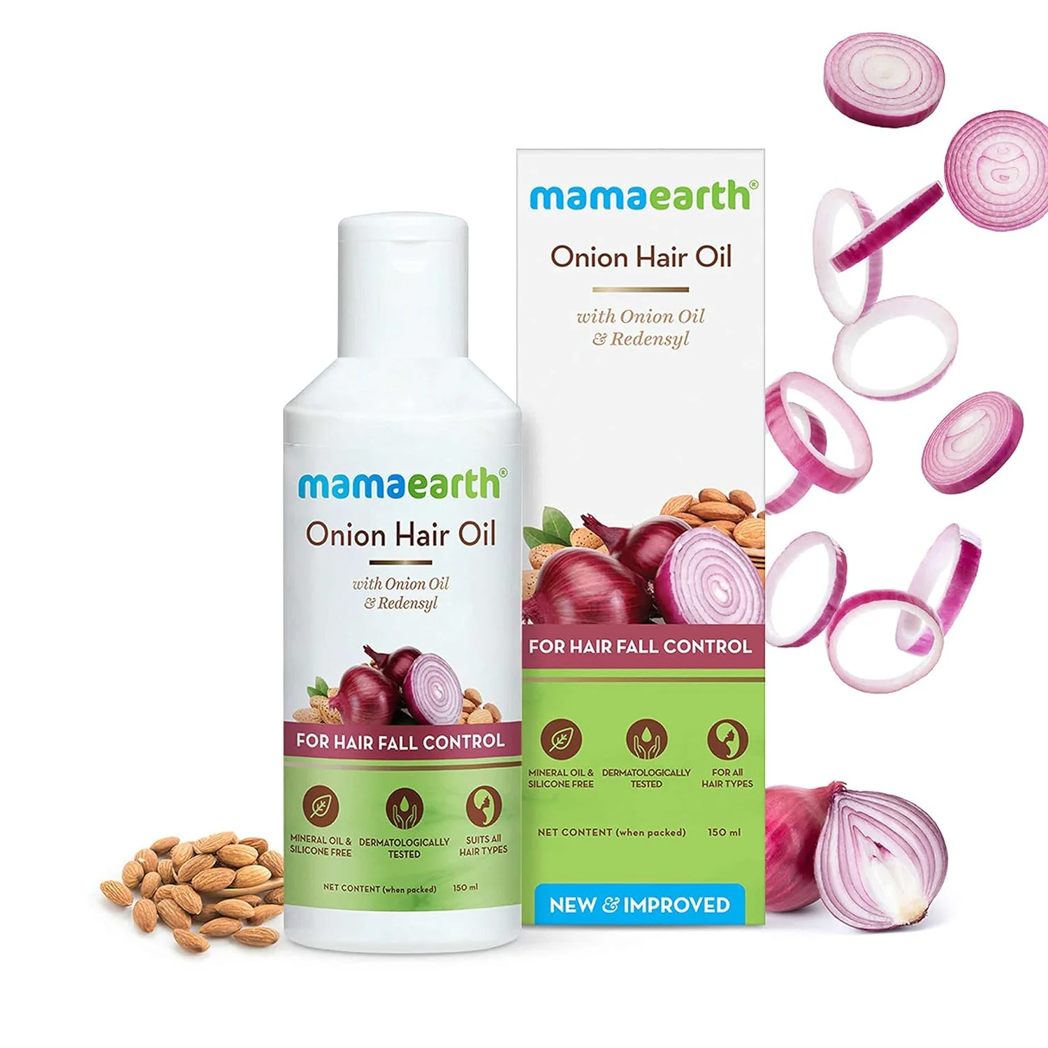 Mamaearth Onion Hair Oil 150ml | Natural & Organic Anti Hair Loss & Hair Fall Control Oil with Redensyl | for Color Treated & All Hair Types