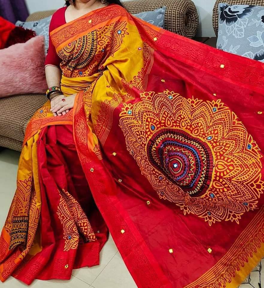 Handprint half silk saree