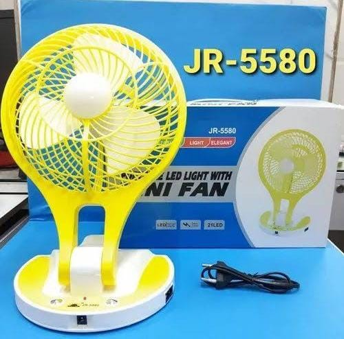 JR-5580 Rechargeable USB Mini Fan with LED Light | Portable Table Fan with 3 Speed & 3000mAh Battery
