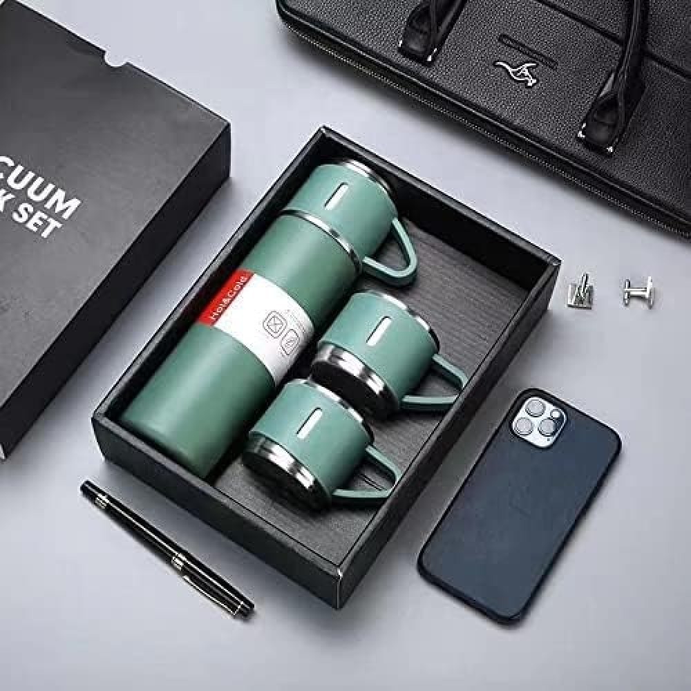 Double layer Vacuum Flask Set with 3 Steel Cups Combo - 500ml