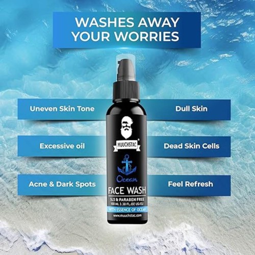 Muuchstac Ocean Foam Face Wash For Men, Use Daily For Deep Cleansing, Fighting Acne & Pimple, Skin Brightening & Instant Freshness-100 ML