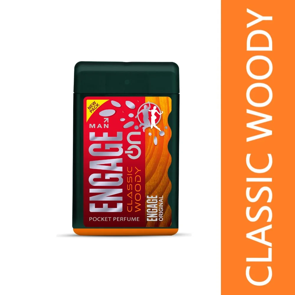 Engage On Classic Woody/Citrus Fresh/Cool Marine Pocket Perfume Spray For Men 17ml, Citrus & Spicy ,Skin Friendly