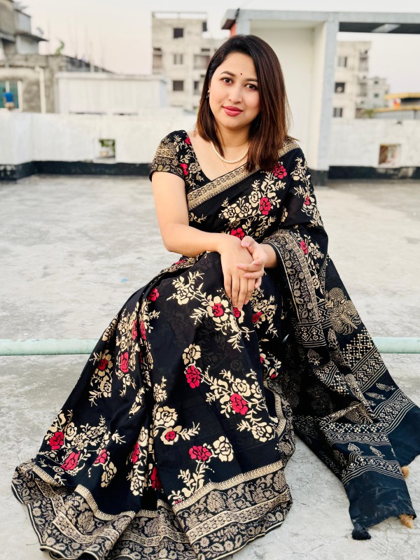 Luxury Dupion Silk Saree with Matching Blouse Piece