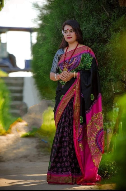 Handprint half silk saree