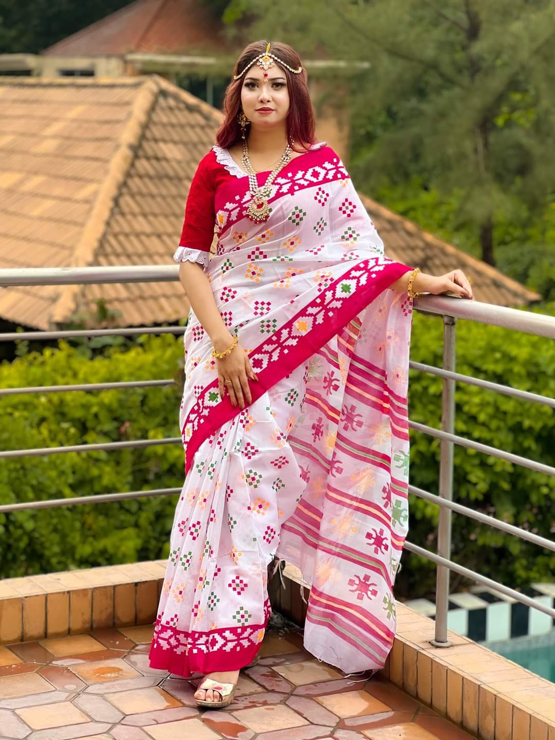 Traditional Half Silk Skin Print Women’s Saree