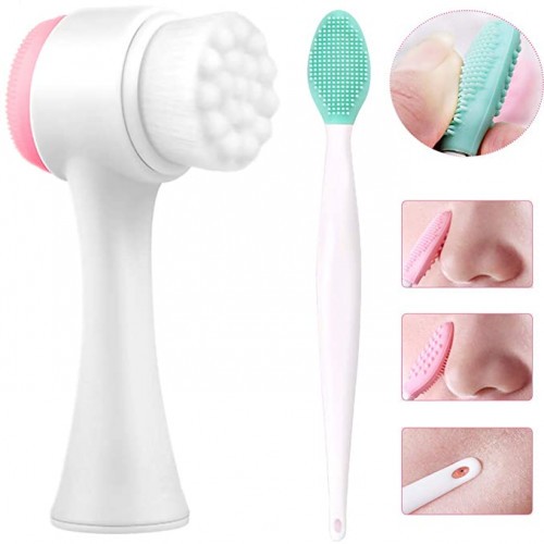 Face Brush, 2 Colors Double Sides Silicone Facial Pore Cleanser Manual Face Wash Cleansing Brush(White)