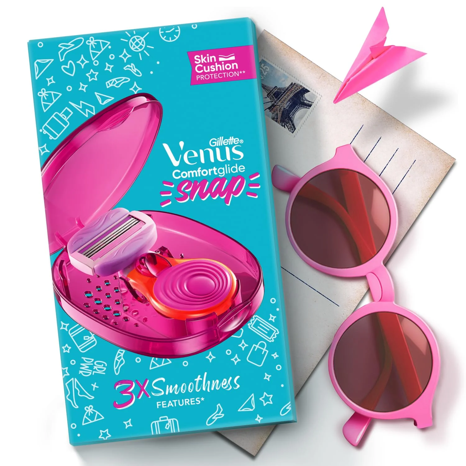 Gillette Venus Razor for Women Comfortglide Snap Hair Remover | Women Body Razor| Pack of 1 | Compact case|Soap gel bar with avocado
