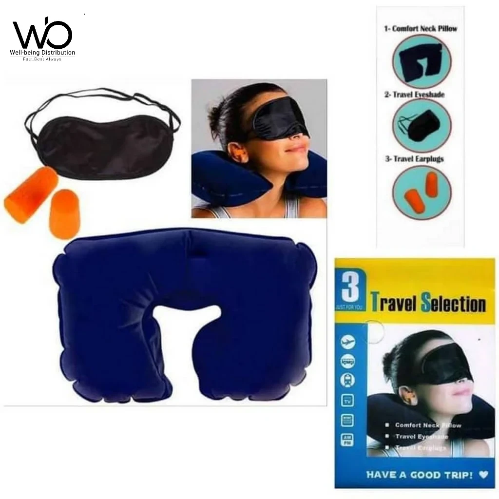 3in1 Travel Selection Travel Set – Comfortable Neck Pillow, Eye Shade Mask, Ear Plugs